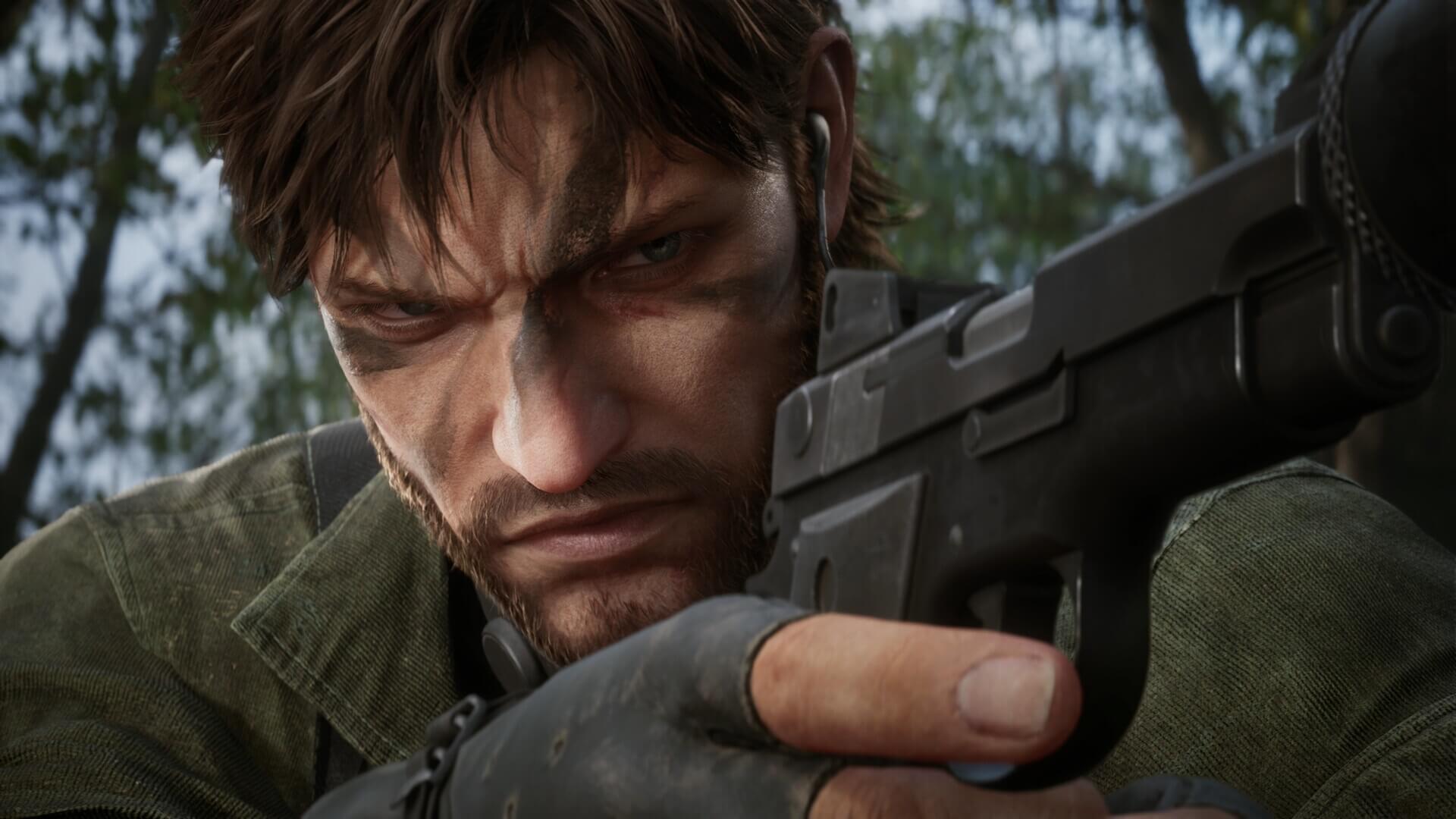 Snake aiming his gun in Metal Gear Solid Delta: Snake Eater