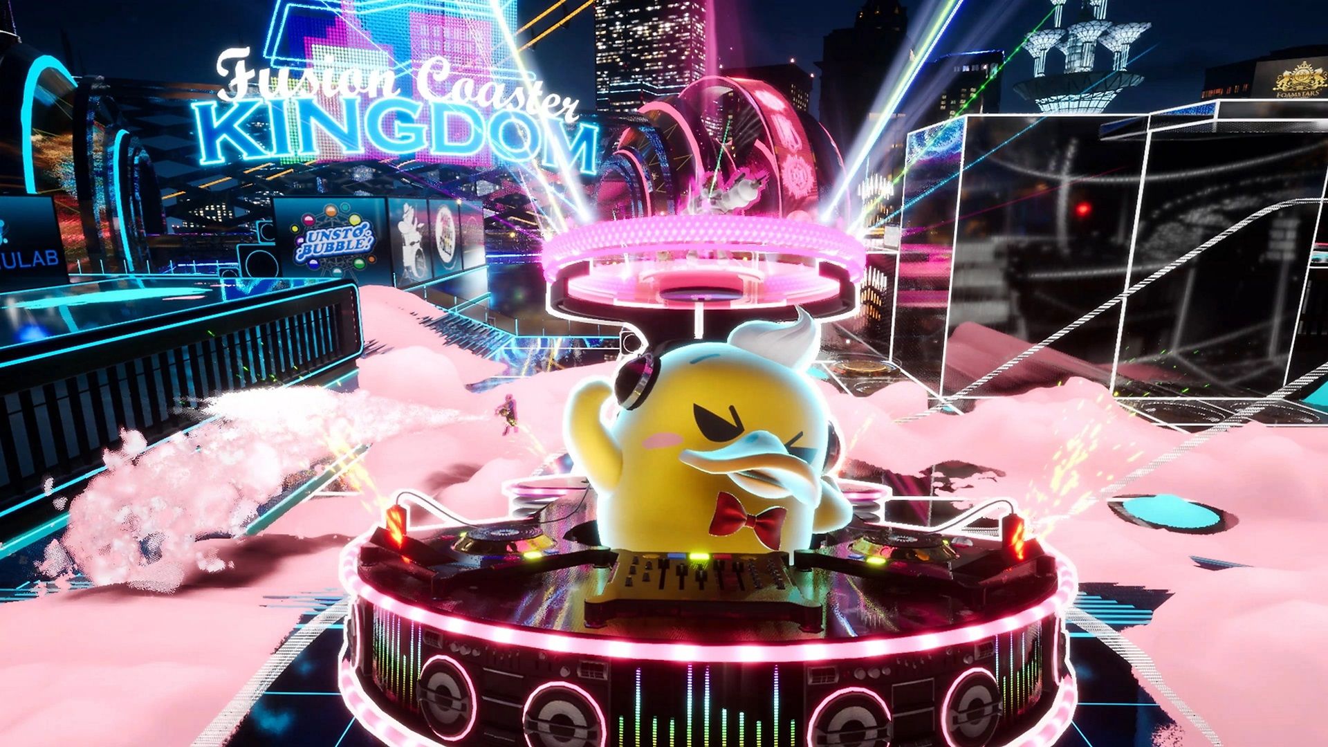 A yellow creature DJing in Foamstars