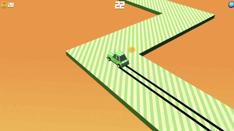 Drift Boss gameplay screenshot — one-button drifting on a floating track