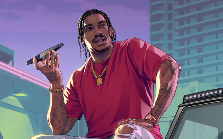 A character holding a smartphone to their ear in Grand Theft Auto 6