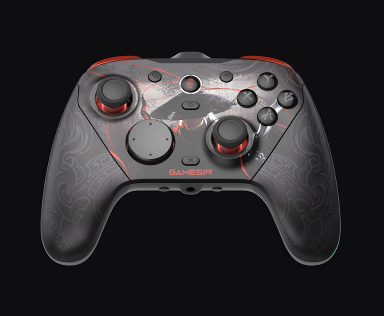 Front view of the GameSir G7 Pro 8K PC Phantom Blade Zero Edition controller with Soul artwork, black and red styling and asymmetric TMR sticks