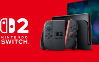 The Nintendo Switch 2 with a giant logo next to it