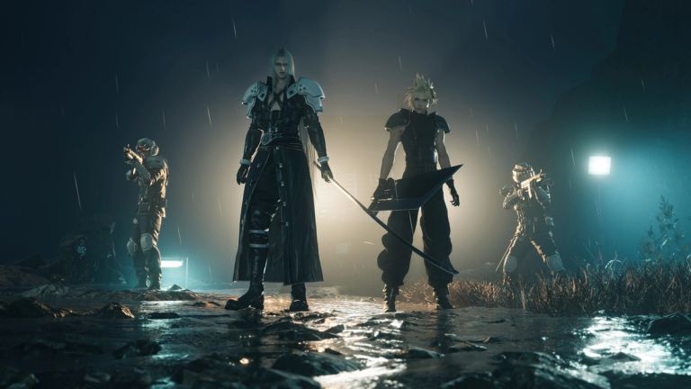 Cloud and Sephiroth with two Shinra soldiers in Final Fantasy 7 Rebirth
