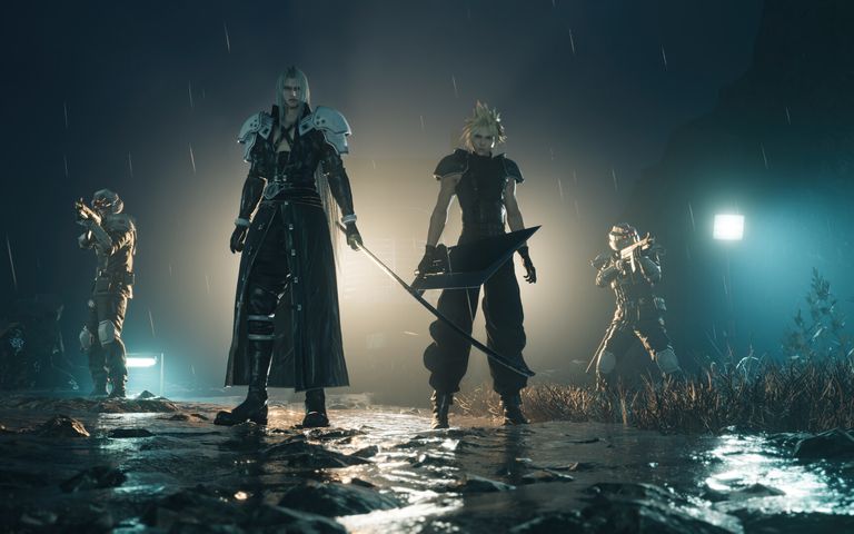 Cloud and Sephiroth with two Shinra soldiers in Final Fantasy 7 Rebirth