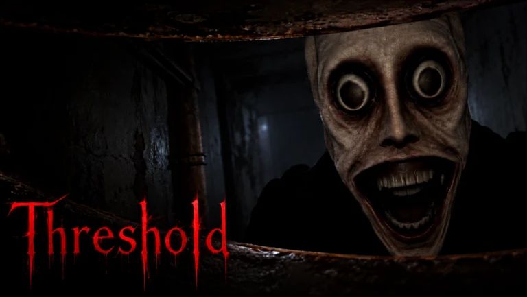 THRESHOLD Roblox official promotional artwork showing a pale grinning face through a dark opening
