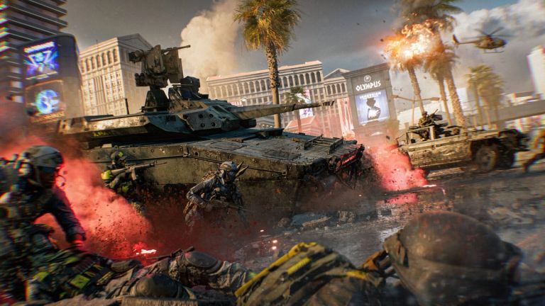 Soldiers running alongside a tank in Battlefield 6