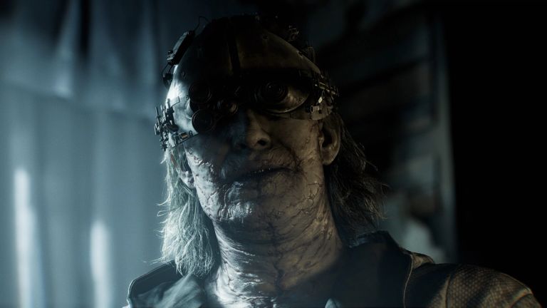 A creepy-looking figure in a mask in Resident Evil Requiem