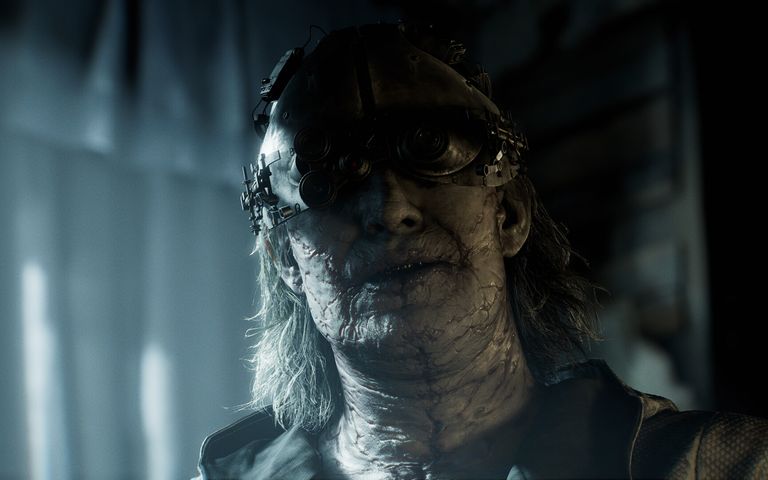 A creepy-looking figure in a mask in Resident Evil Requiem