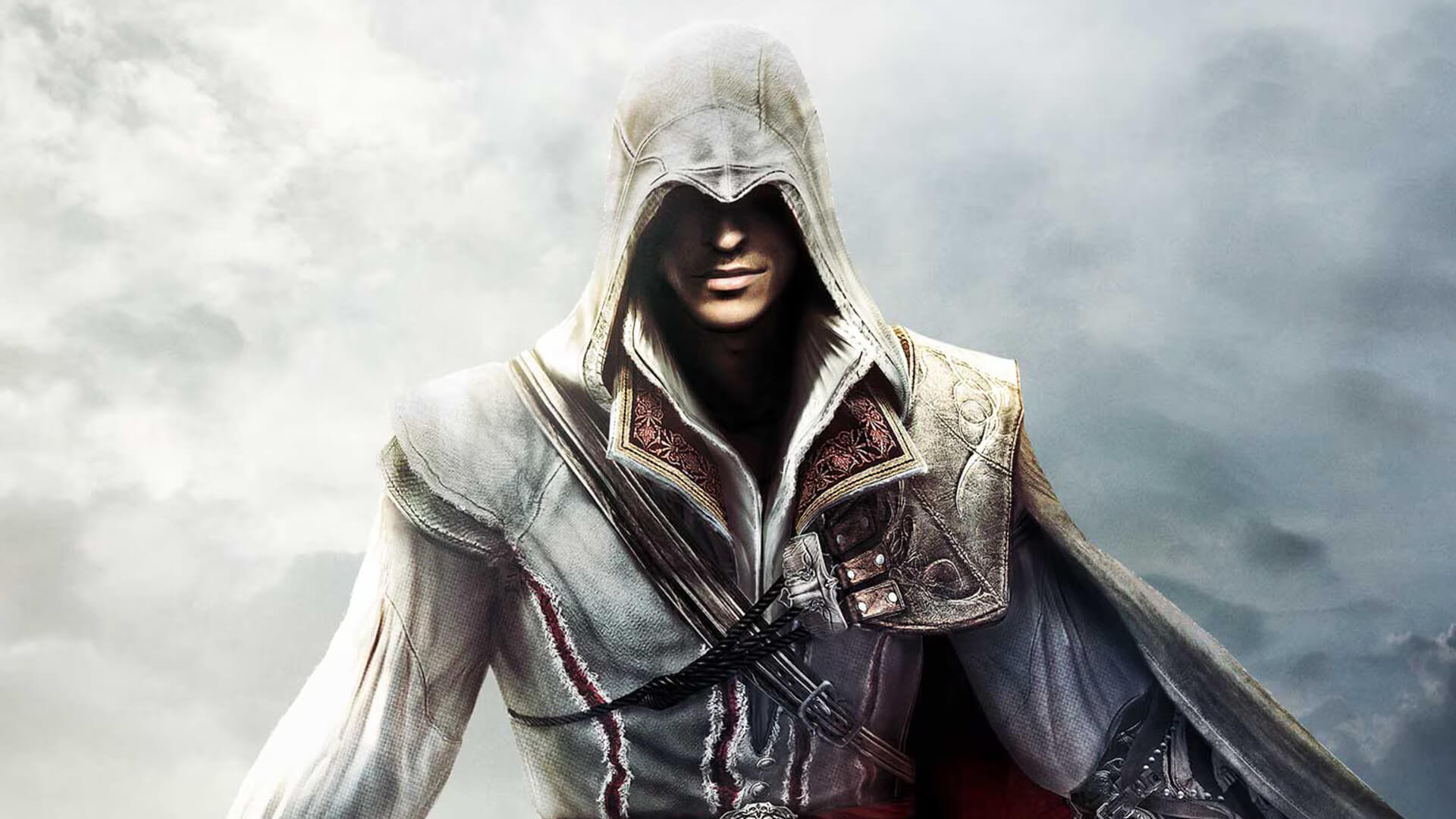 Ezio smirking at the camera in artwork for Assassin's Creed