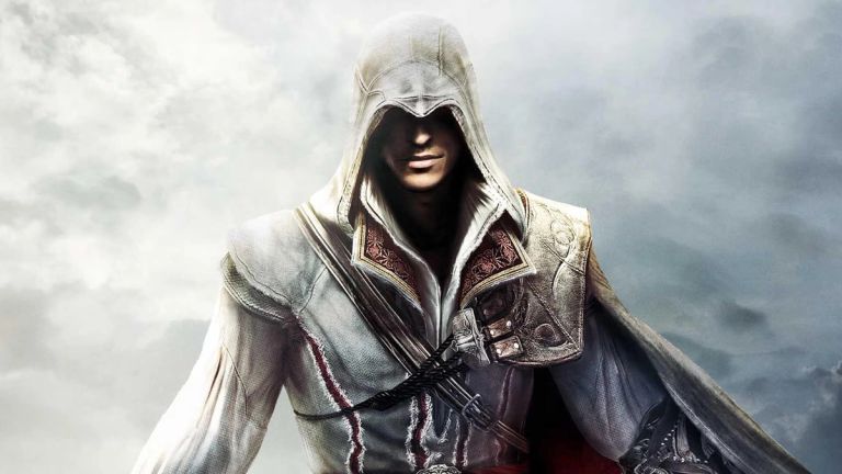 Ezio smirking at the camera in artwork for Assassin's Creed