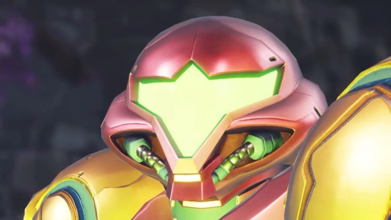 Samus' face in Metroid Dread