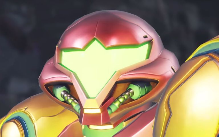 Samus' face in Metroid Dread