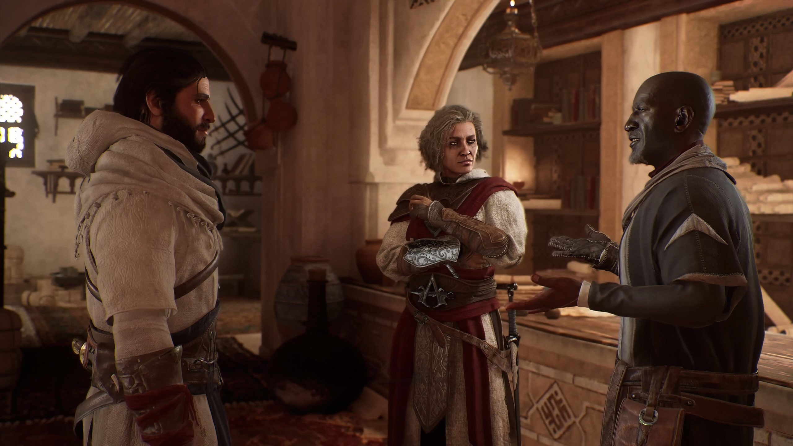 Three characters talking in Assassin's Creed Mirage