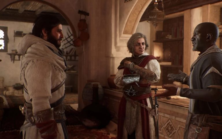 Three characters talking in Assassin's Creed Mirage