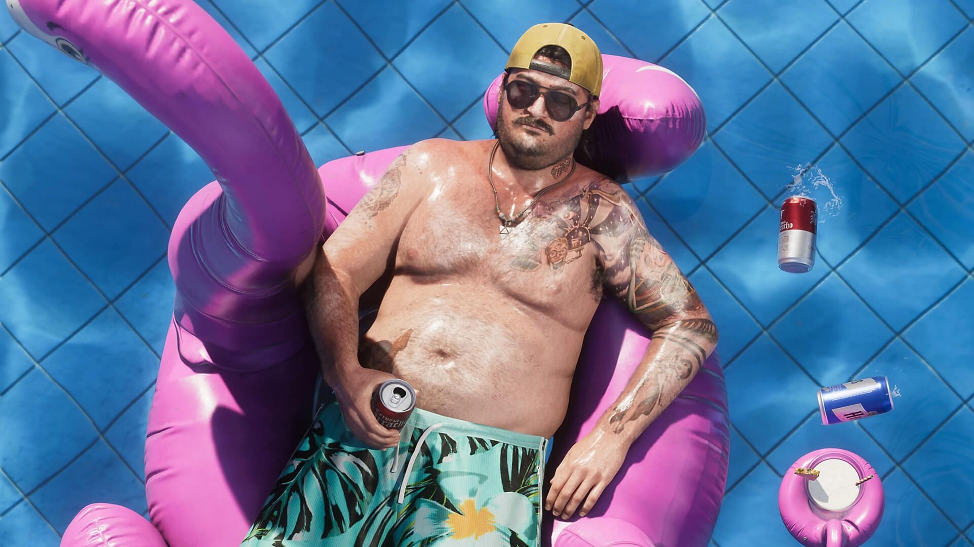 A man on a float with a can of beer in GTA 6