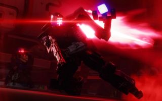 A robot diving while shooting in Marathon