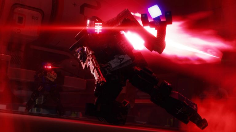A robot diving while shooting in Marathon