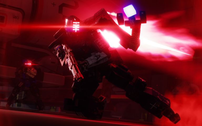 A robot diving while shooting in Marathon