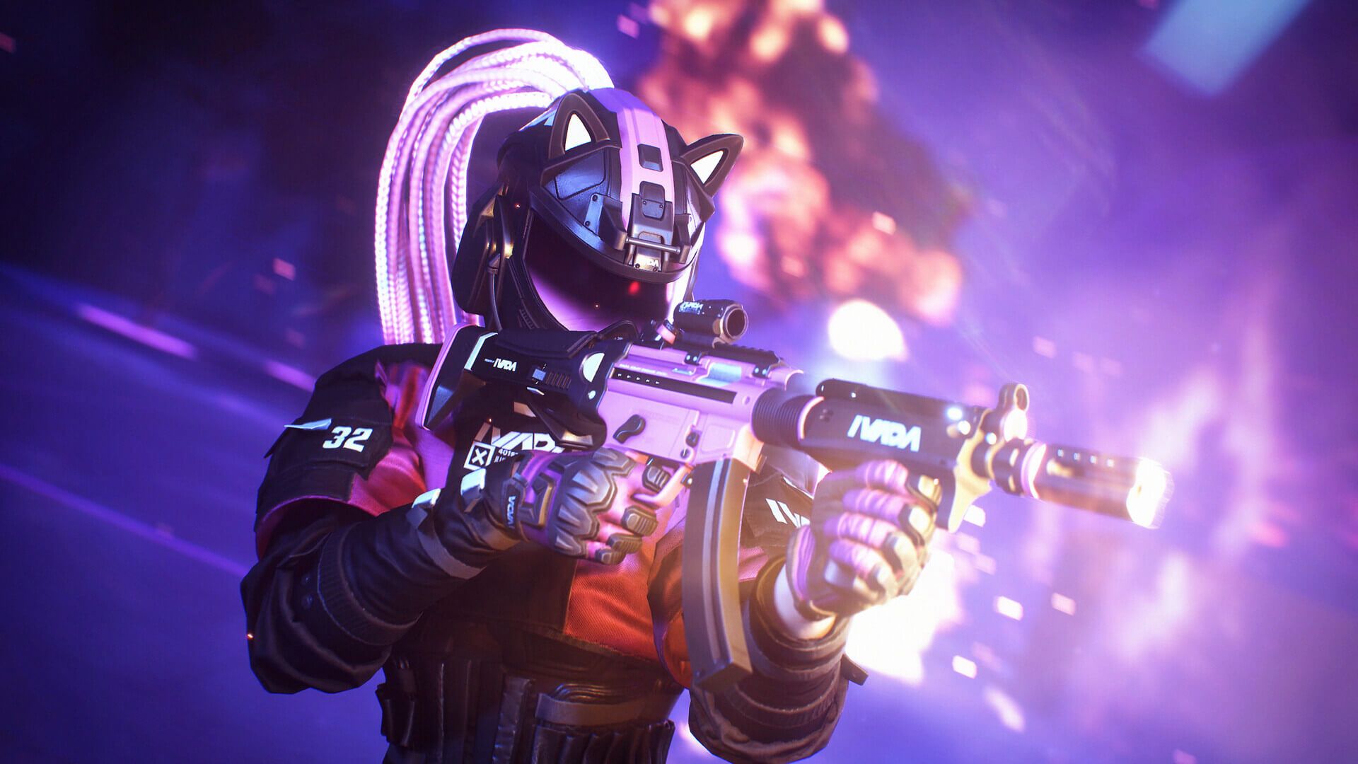 A character holding a gun in The Finals