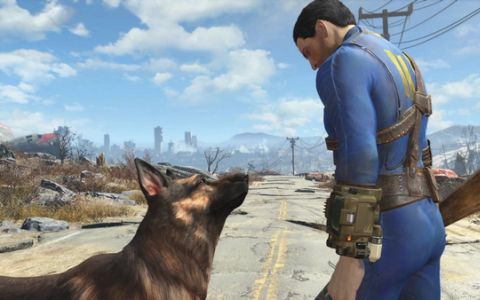 The player looking at their dog in Fallout 4