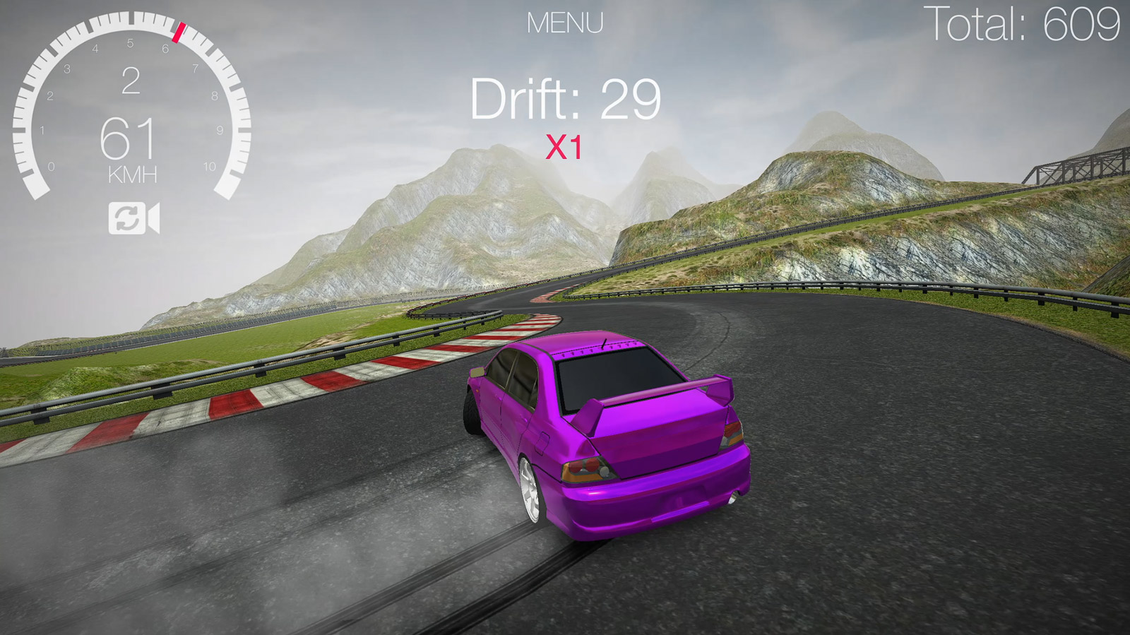 Drift Hunters gameplay screenshot — a tuned sports car mid-drift in the browser game