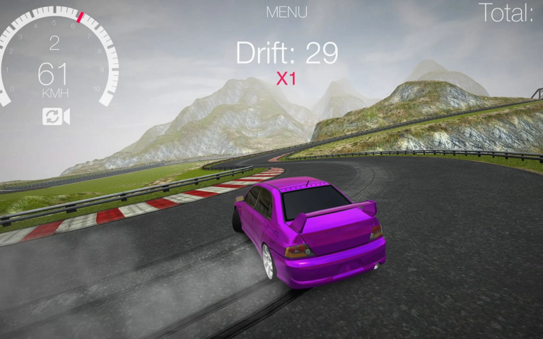 Drift Hunters gameplay screenshot — a tuned sports car mid-drift in the browser game