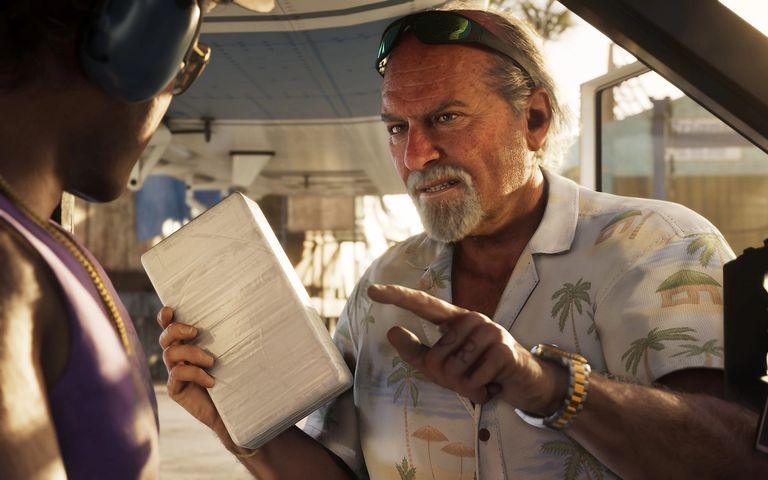 A man holding some papers and angrily pointing at another character in Grand Theft Auto 6