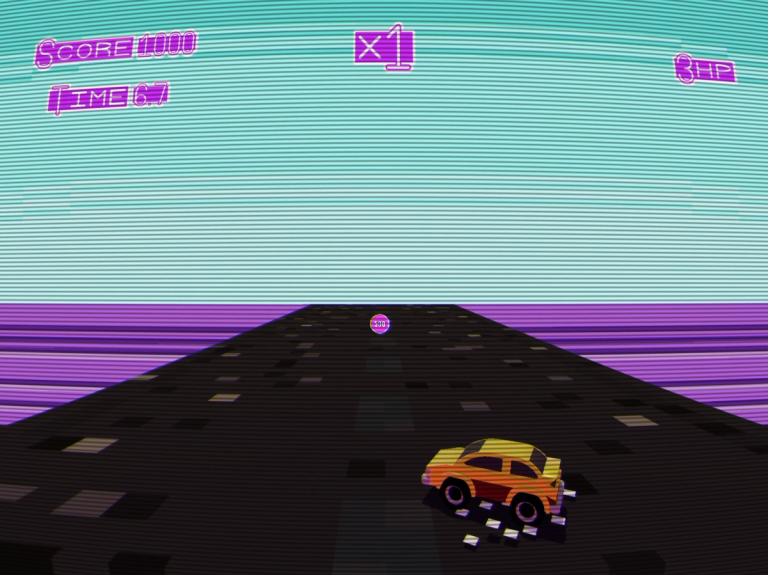 Super Drift Buggy gameplay screenshot — a buggy racing through a hostile scrolling stage