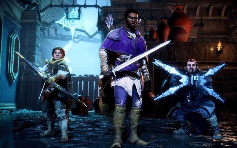 Rook, Harding, and Varric in BioWare's Dragon Age: The Veilguard