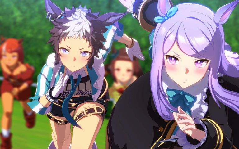 Two anime girls racing in Umamusume: Pretty Derby