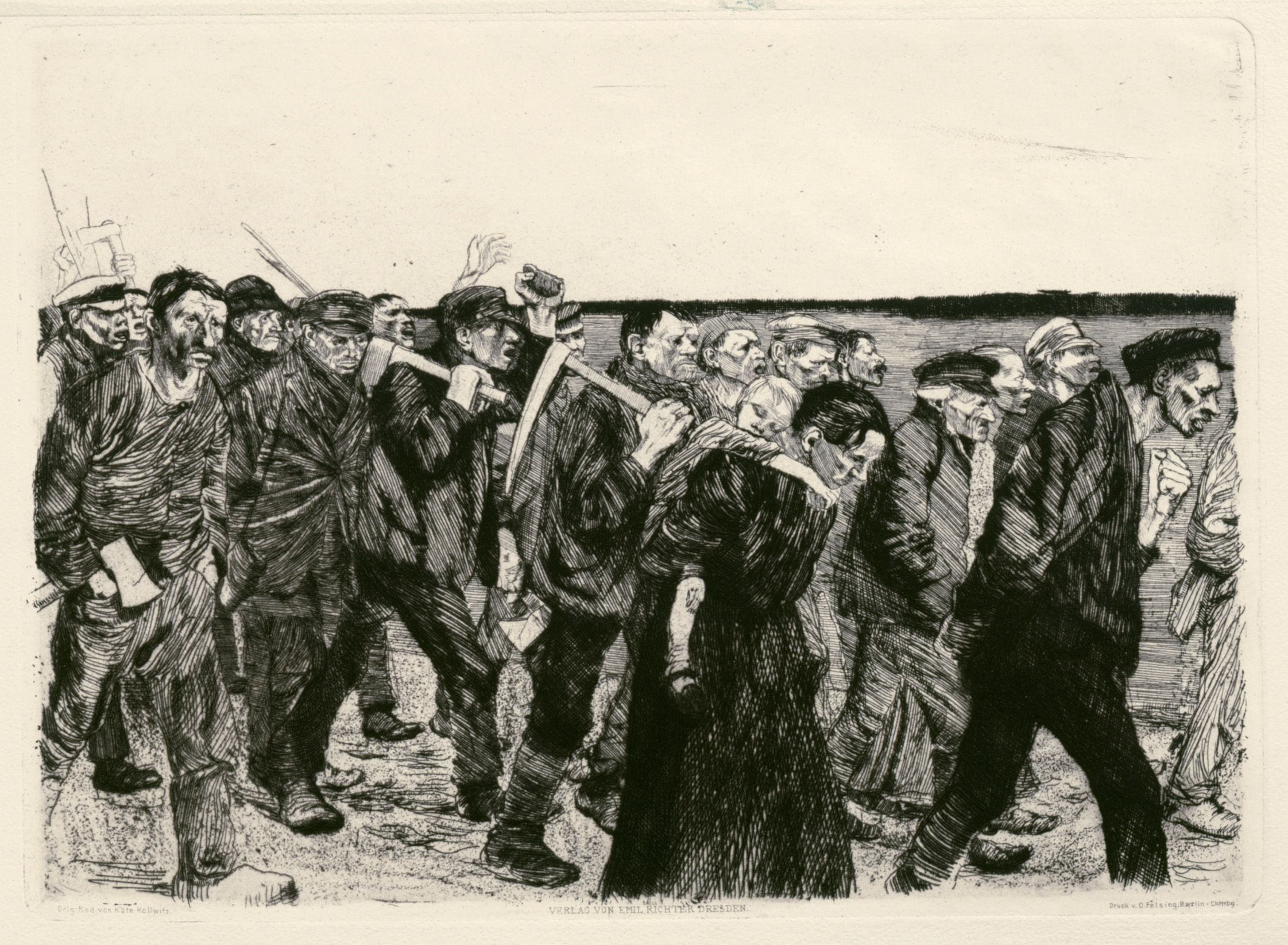 Radierung von Käthe Kollwitz, Weberzug benannt von 1897