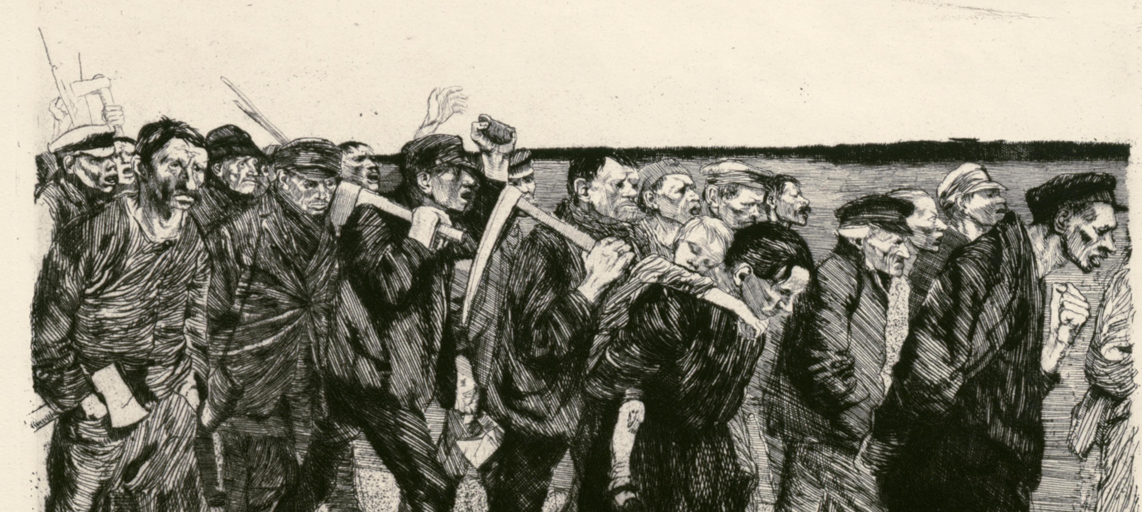 Radierung von Käthe Kollwitz, Weberzug benannt von 1897