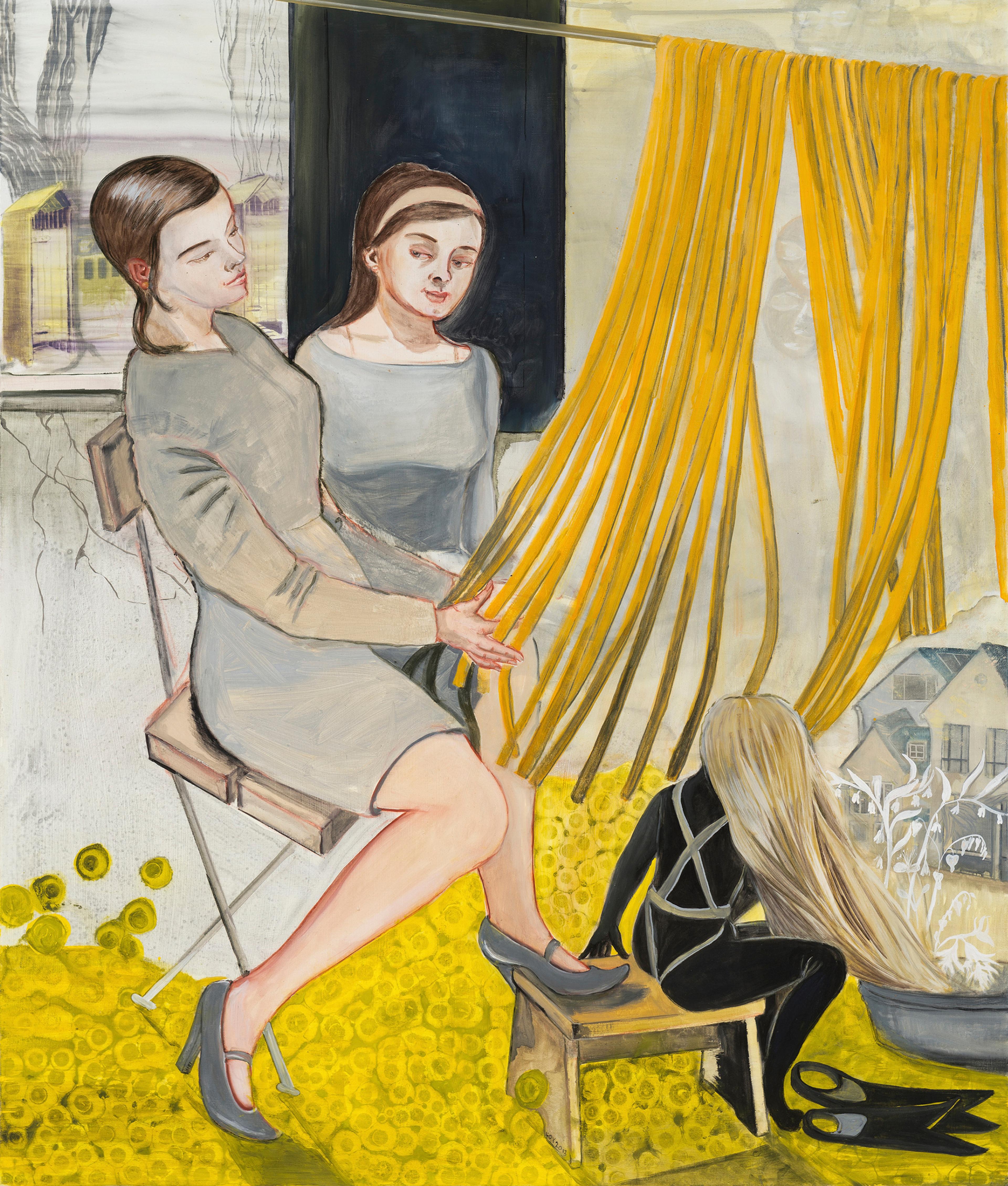 Rosa Loy, Visitors, 2013. Casein on canvas, 130 x 110 cm. Photo Uwe Walter, Berlin. © Rosa Loy VG Bild-Kunst. Courtesy Rosa Loy, Galerie Kleindienst Leipzig 