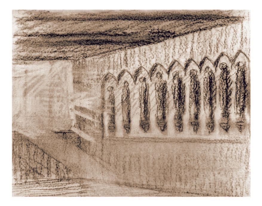 Entwurfszeichnung für den Figurenfries der Lauschenden