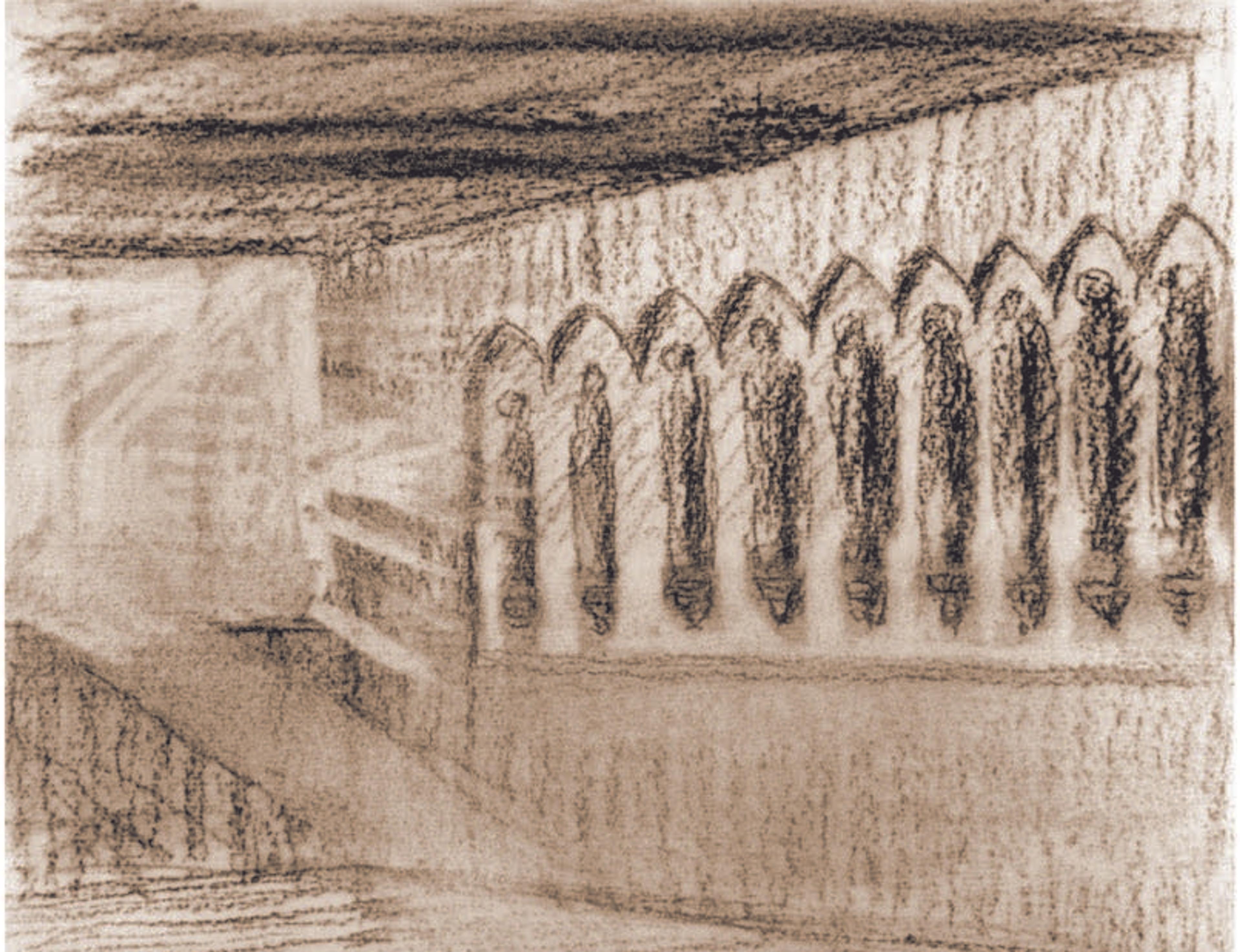 Entwurfszeichnung für den Figurenfries der Lauschenden