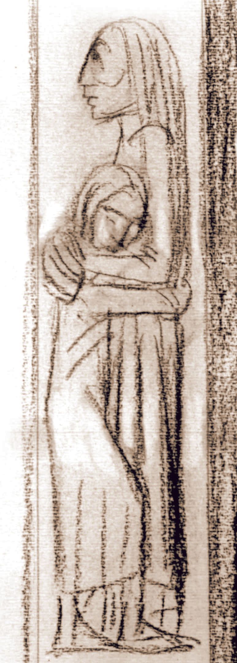 Vorzeichnung zum Hamburger Ehrenmal, Mutter ein Kind schützend umarmend