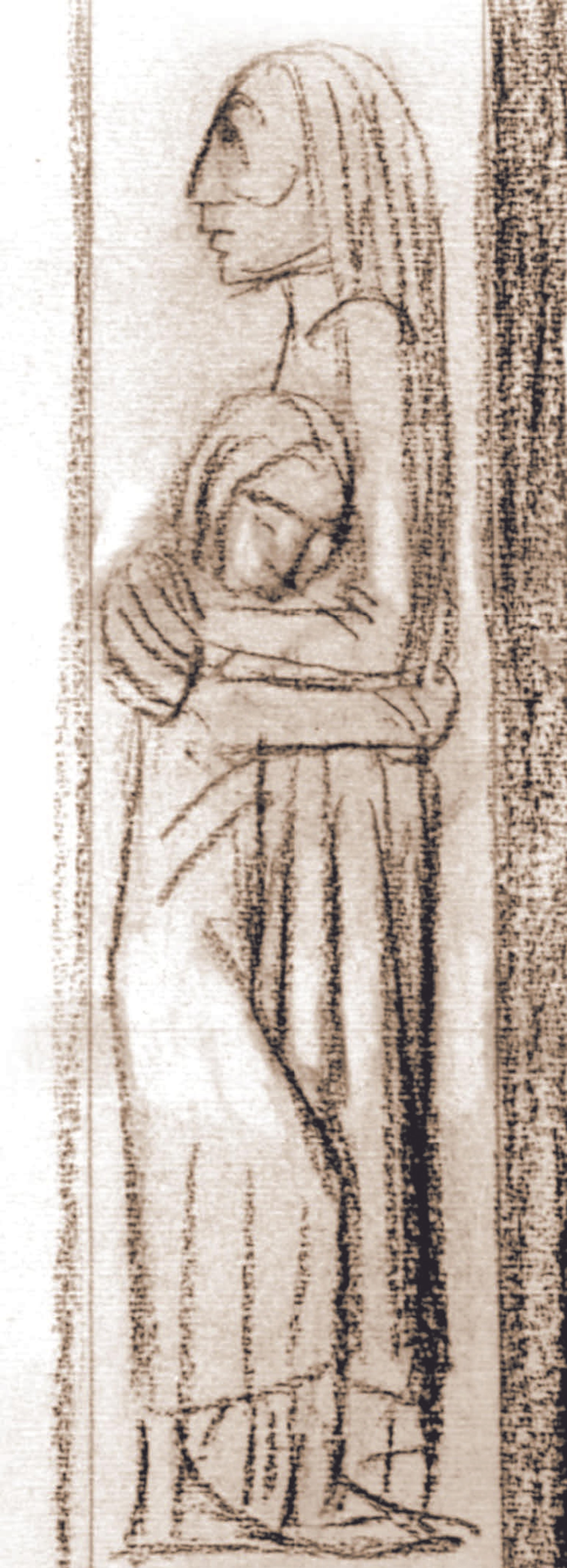 Vorzeichnung zum Hamburger Ehrenmal, Mutter ein Kind schützend umarmend