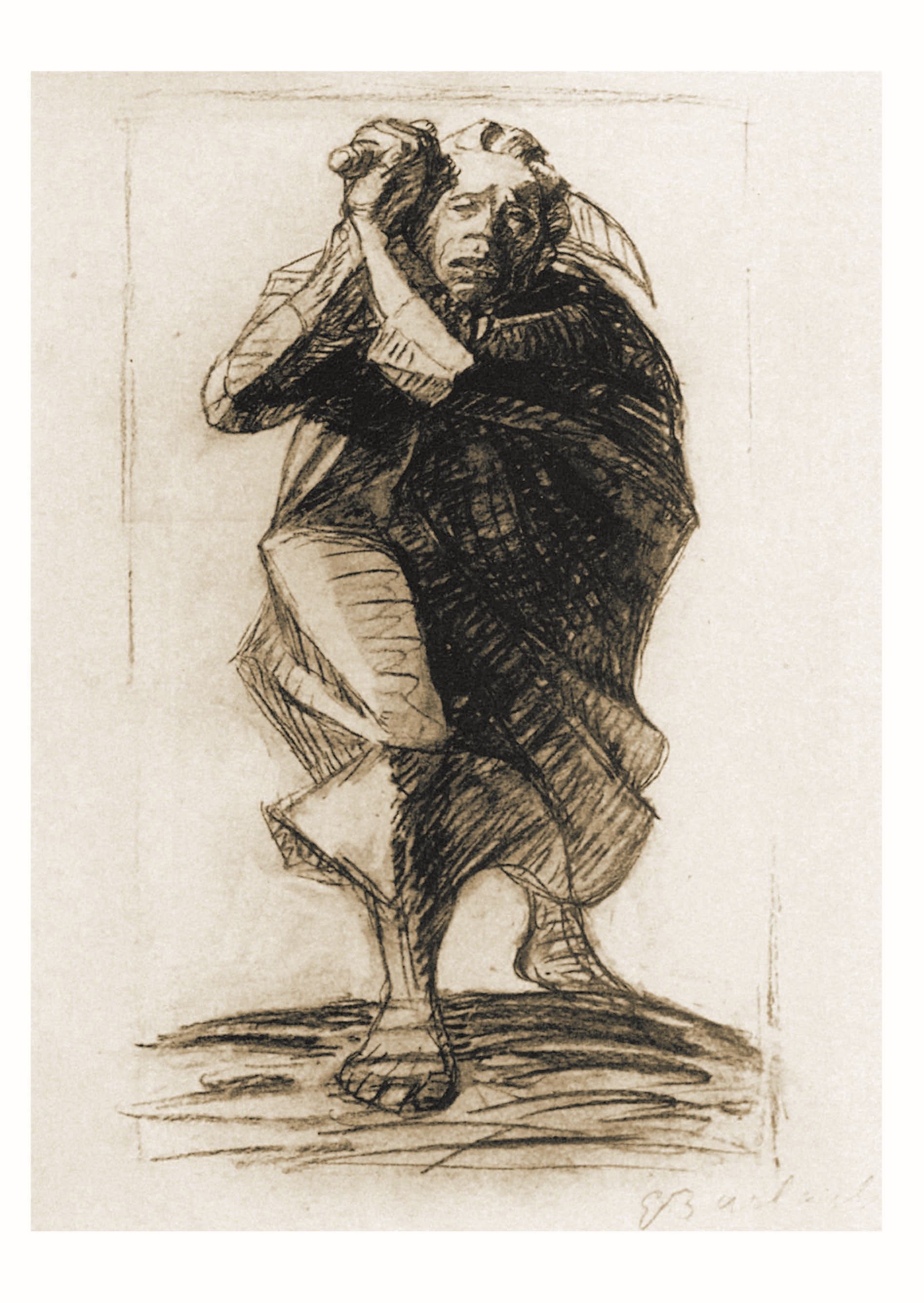 Zeichnung eines Schwerträgers vorwärtseilend mit verträumten Blick