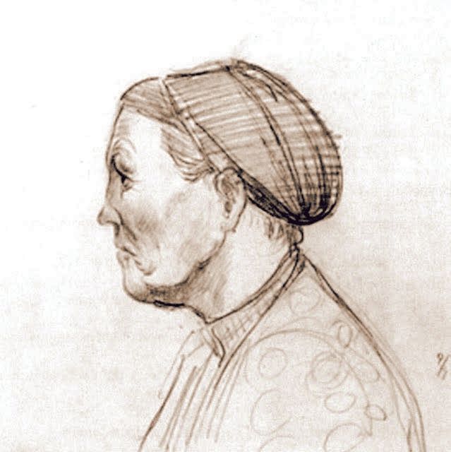 Zeichnung Gesicht einer Frau im Profil nach links