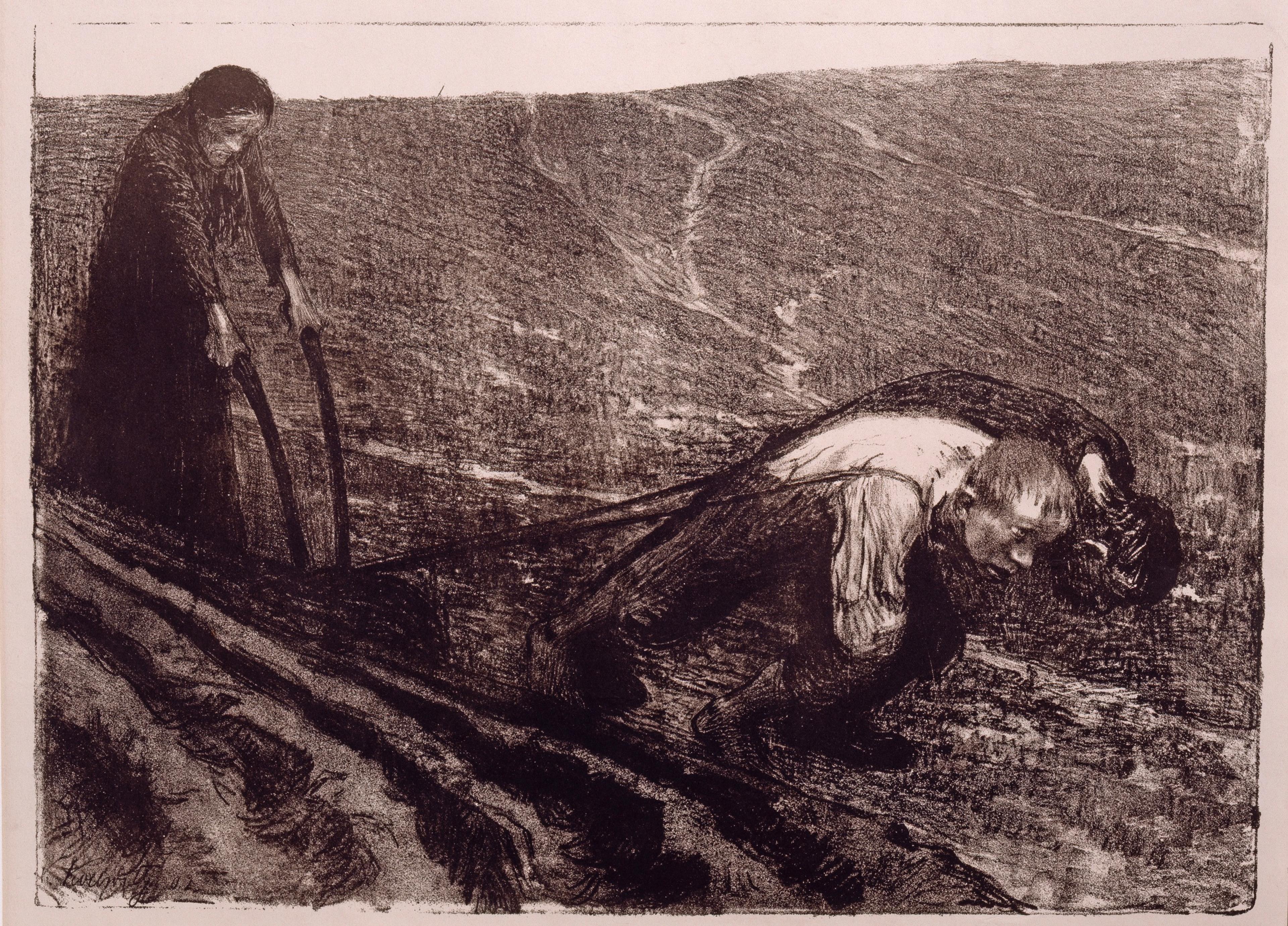 Lithographie von Käthe Kollwitz: Pflugzieher und Weib, 1902