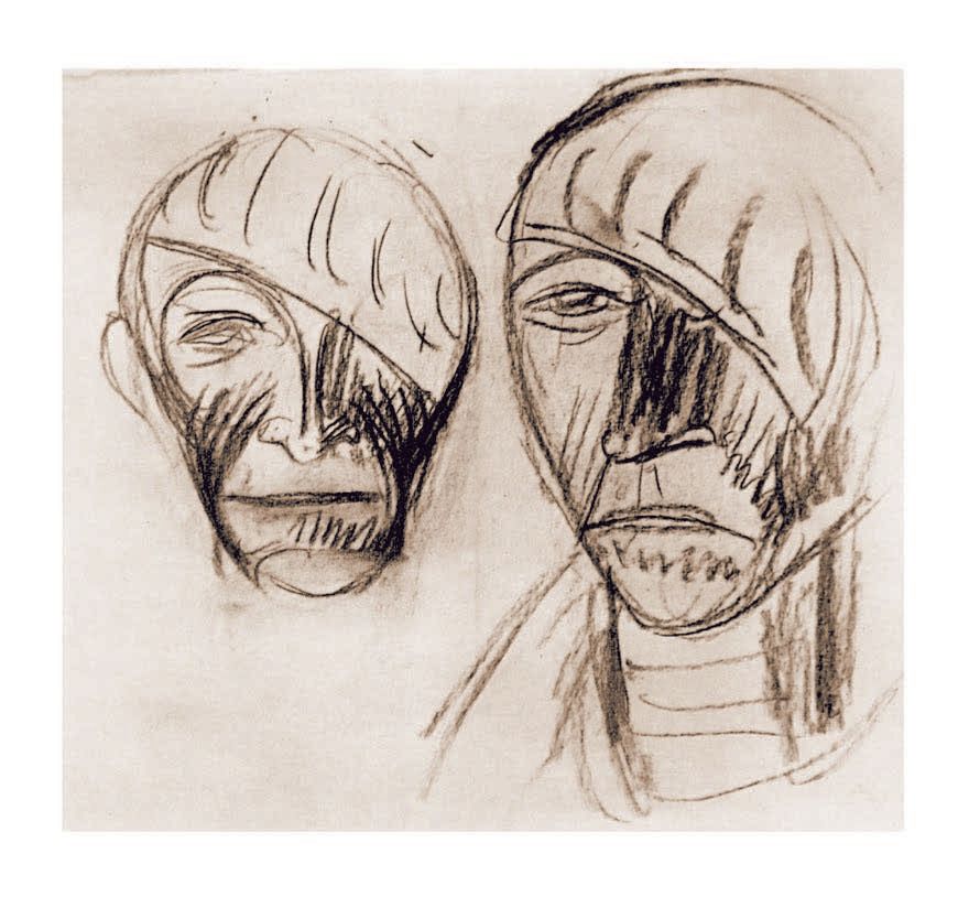 Vorzeichnung für Güstrower Ehrenmal - schwebende Figur von der Seite