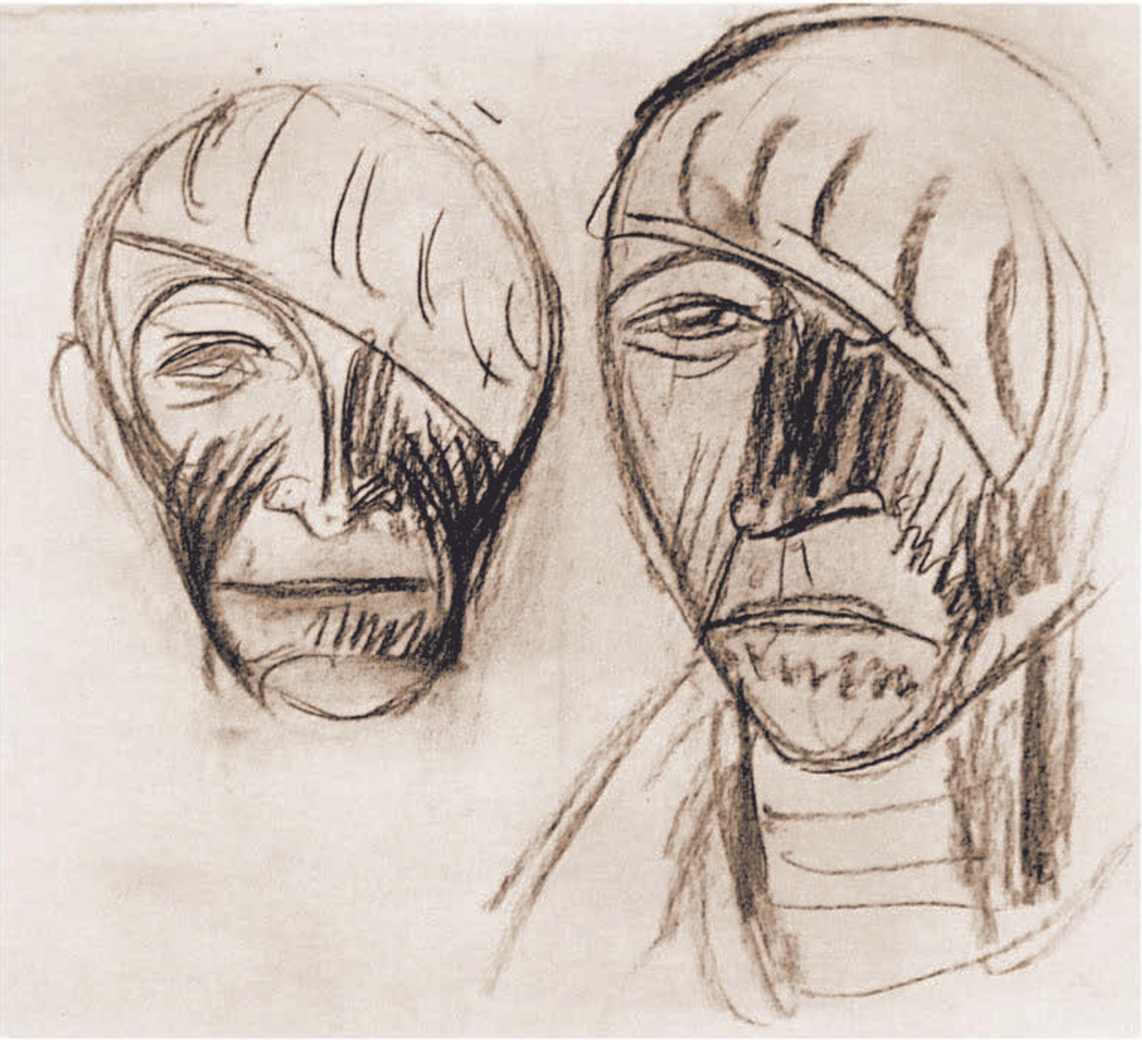 Vorzeichnung für Güstrower Ehrenmal - schwebende Figur von der Seite