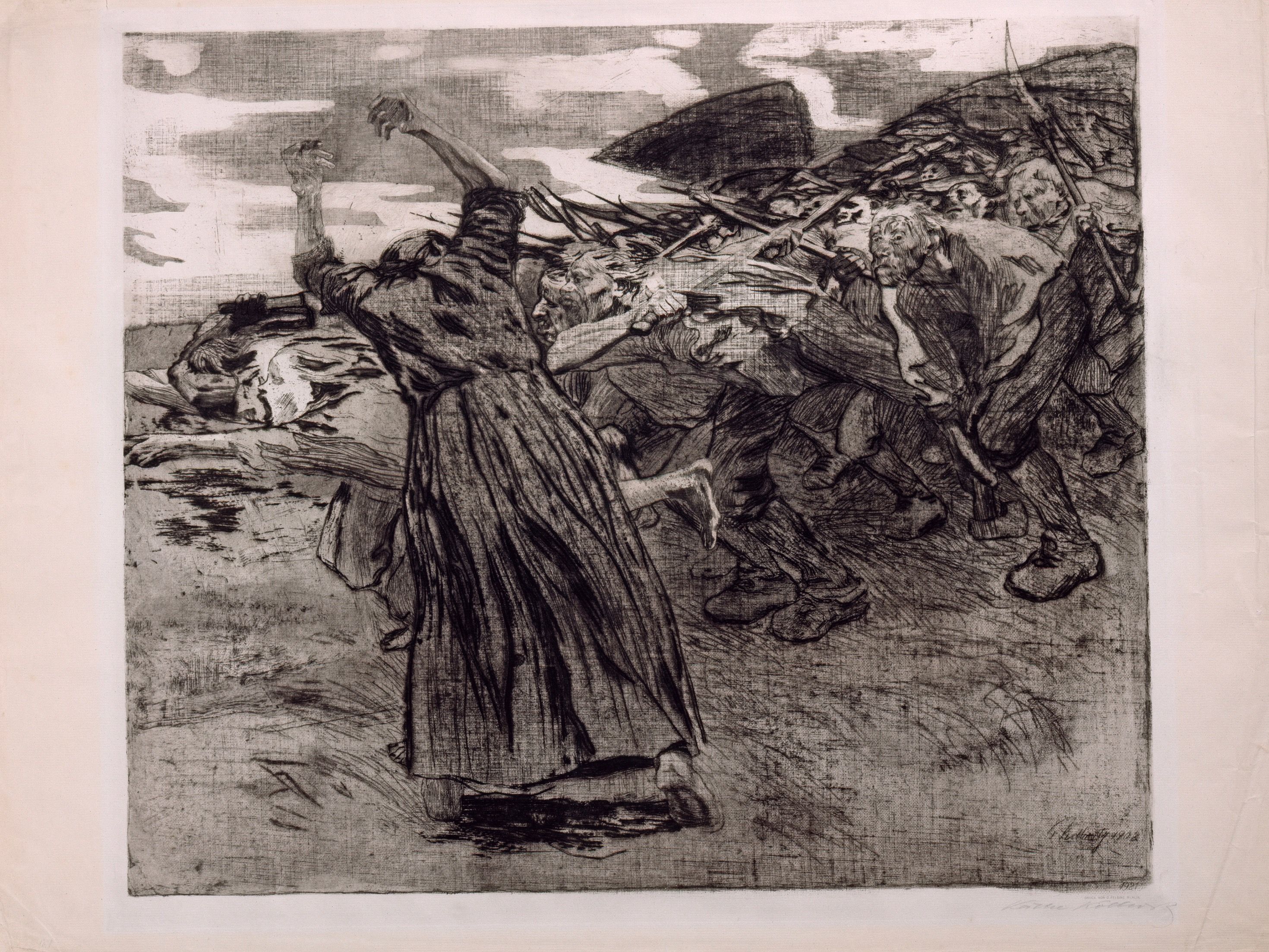 Radierung und Aquatinta von Käthe Kollwitz, Losbruch, 1903