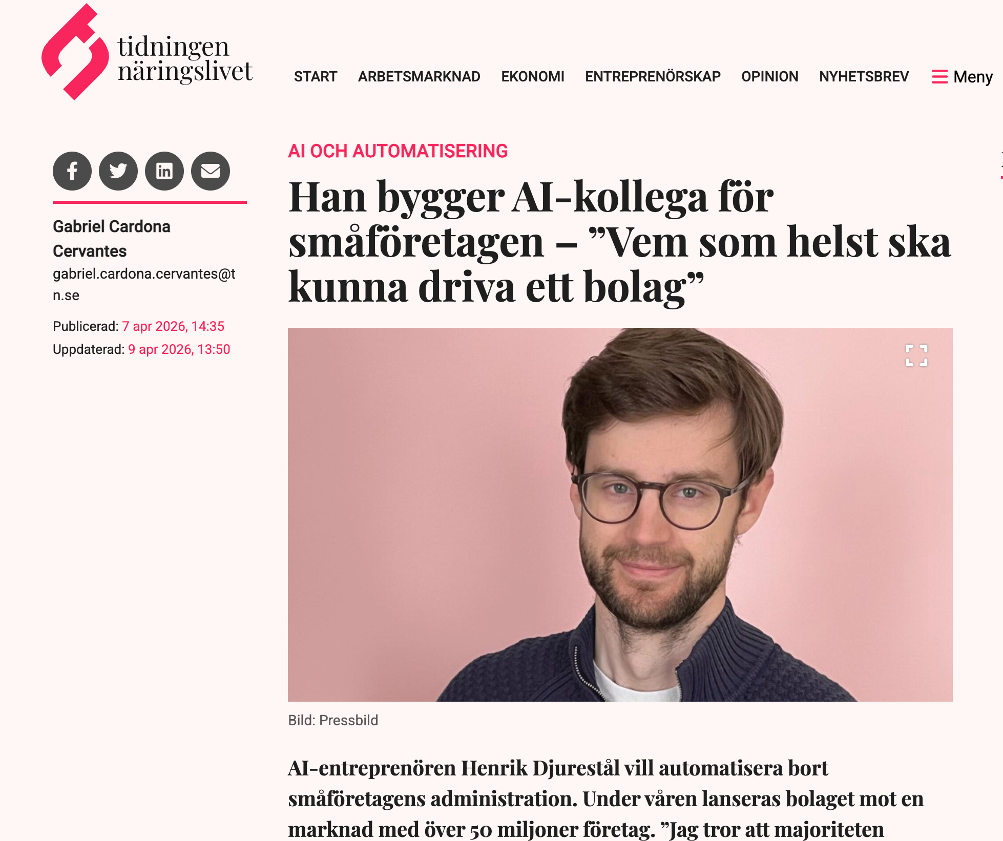 Han bygger AI-kollega för småföretagen – ”Vem som helst ska kunna driva ett bolag”