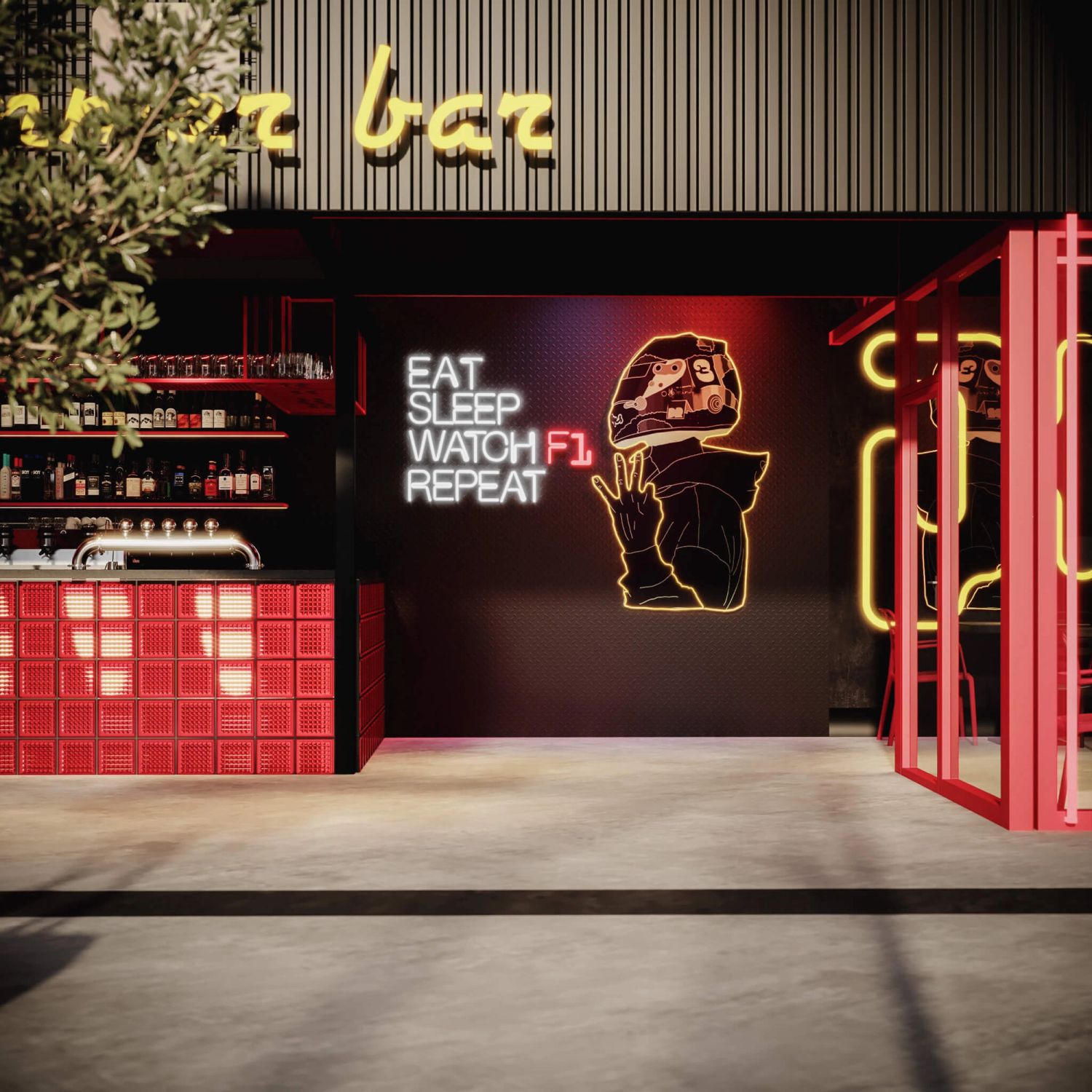 Pitlane Summer Bar — bar na dachu Wroclavii — projektowanie wnętrz Wrocław, we.make (3)
