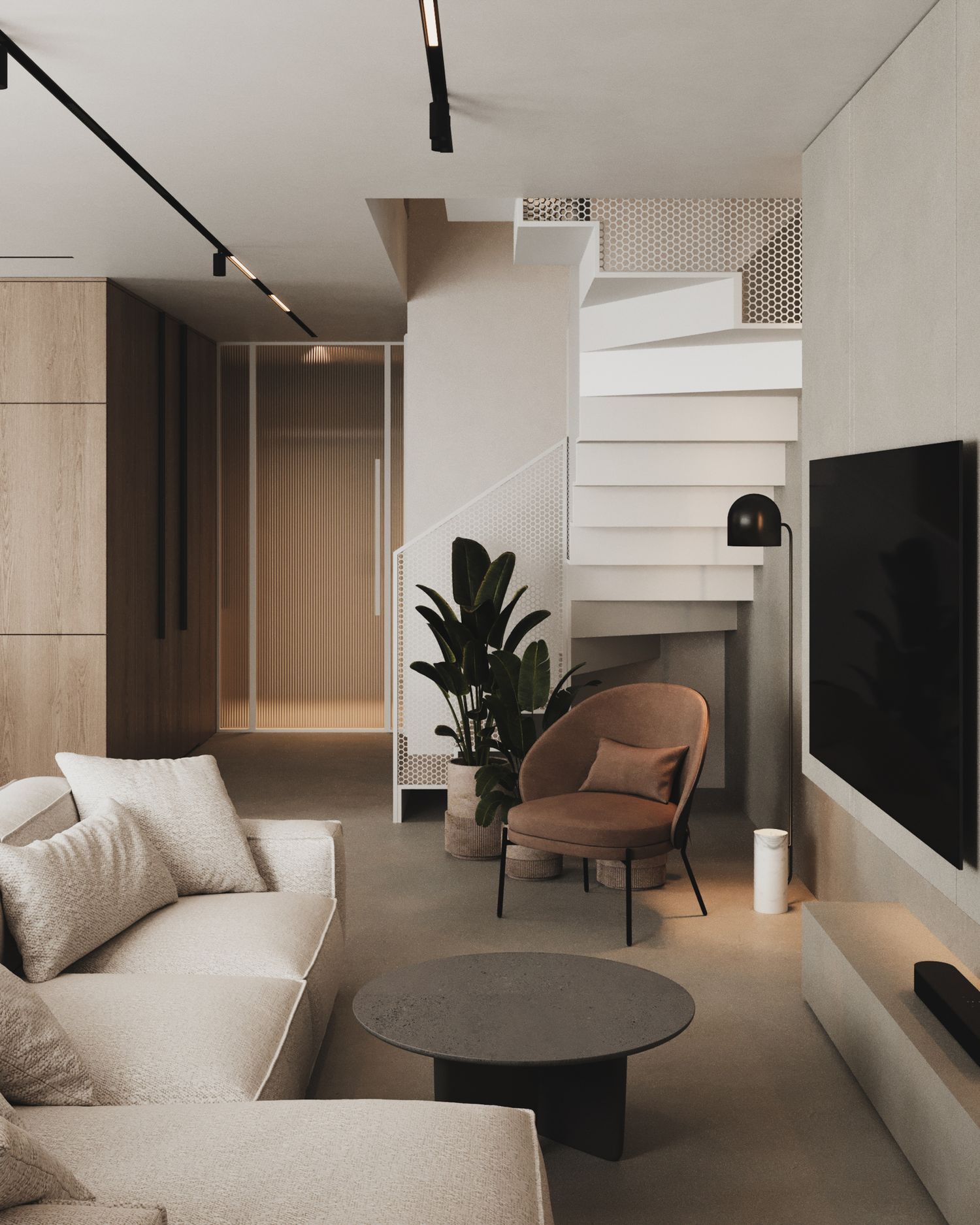 Nowoczesny dom — mikrocement i dębowe meble — projektowanie wnętrz Wrocław, we.make (3)