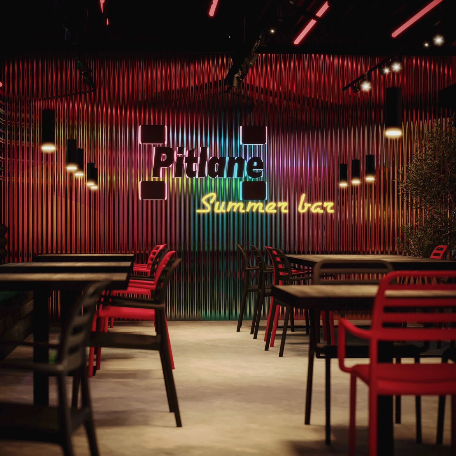 Pitlane Summer Bar — bar na dachu Wroclavii — projektowanie wnętrz Wrocław, we.make (2)