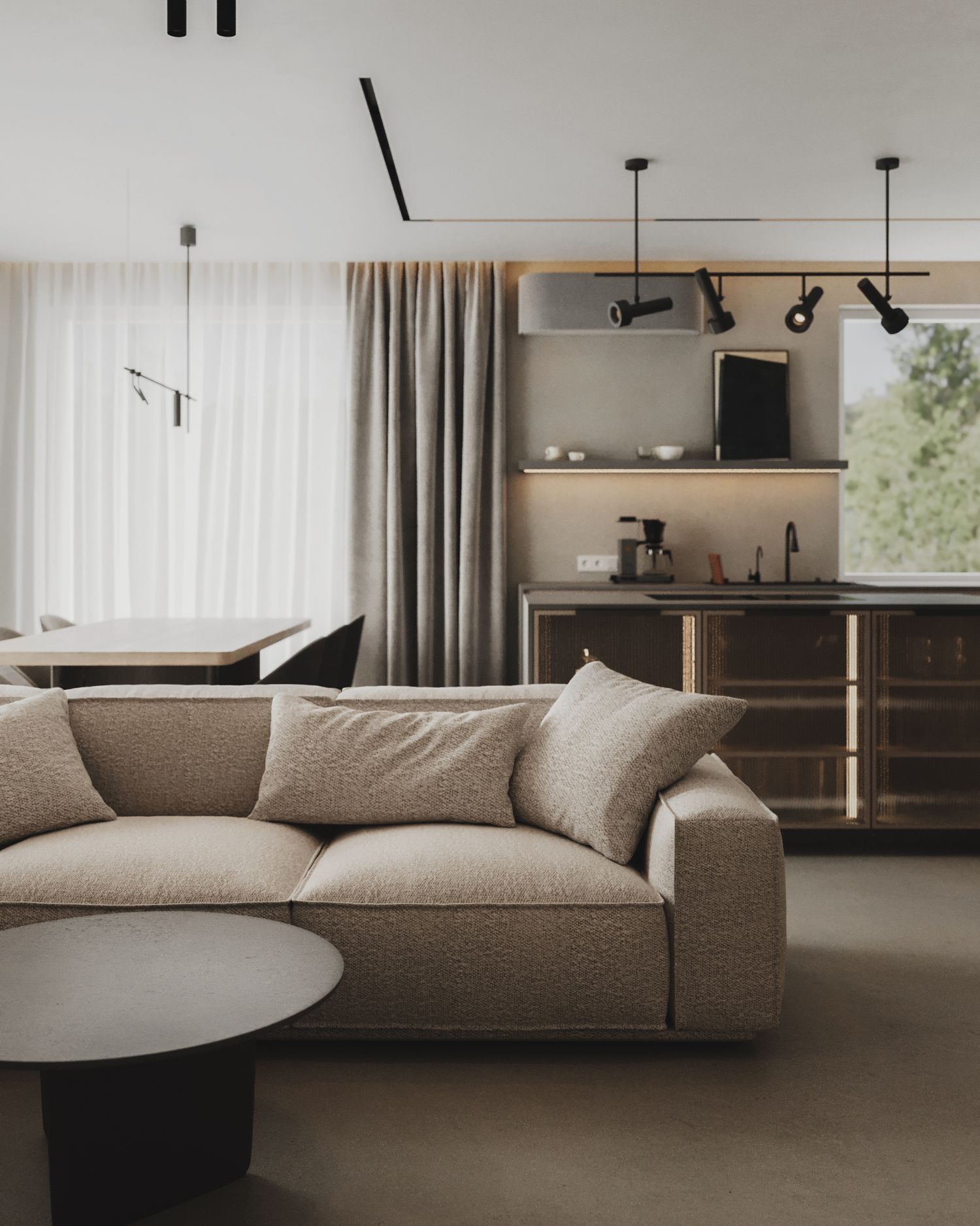 Nowoczesny dom — mikrocement i dębowe meble — projektowanie wnętrz Wrocław, we.make (3)