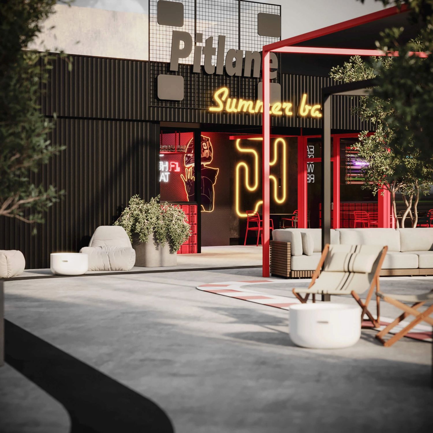 Pitlane Summer Bar — bar na dachu Wroclavii — projektowanie wnętrz Wrocław, we.make (4)