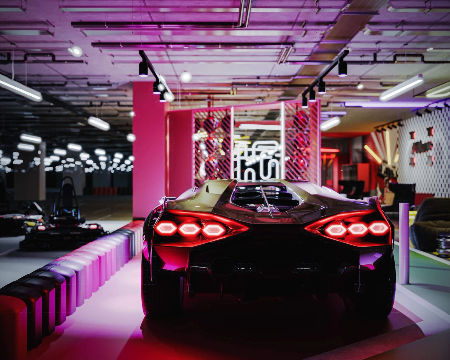 Tor kartingowy — design w duchu motorsportu — projektowanie wnętrz Wrocław, we.make (2)